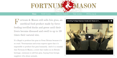 Peta parody Fortnum & Mason site