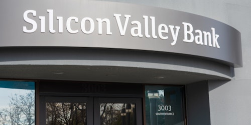 Silicon Valley Bank facade at high-tech commercial bank headquarters in South San Francisco Bay area - Santa Clara, California, USA