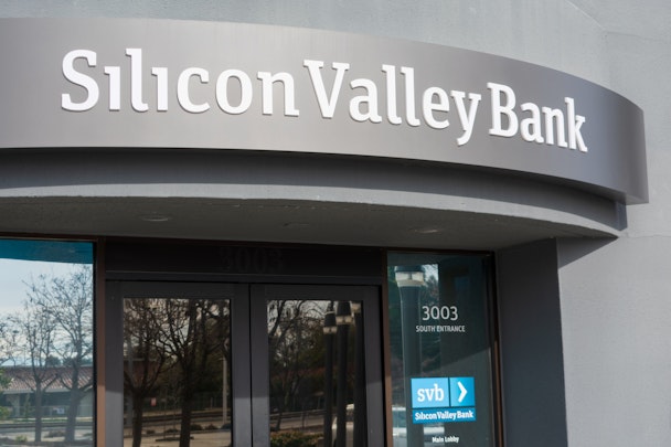 Silicon Valley Bank facade at high-tech commercial bank headquarters in South San Francisco Bay area - Santa Clara, California, USA