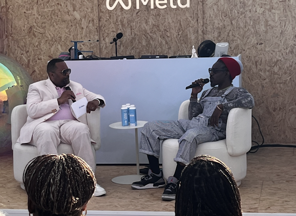 André 3000 on stage at Cannes with Alvin Bowles of Meta