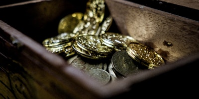 A treasure chest filled with gold coins