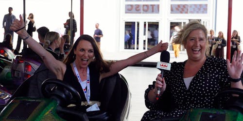 two ladies laughing in a dodgem two ladies laughing in a dodgem