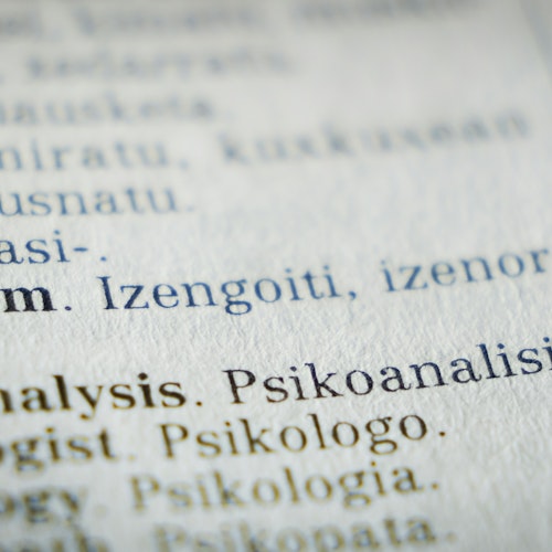 A close-up photograph of a page in the dictionary focuses on the word 'pseudonym'