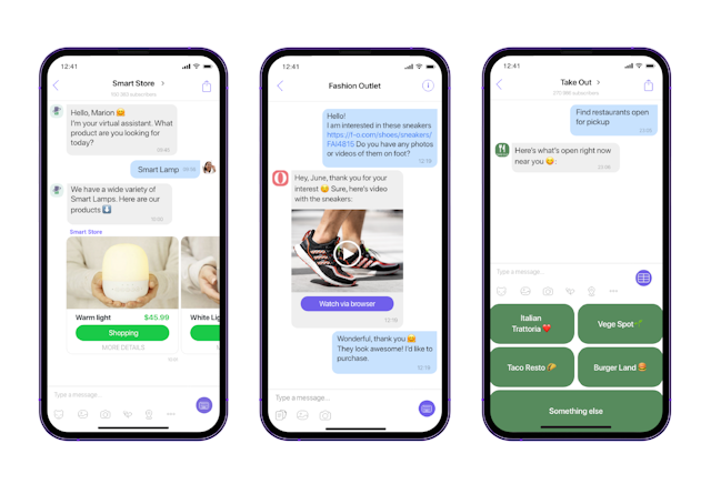 Examples of c-commerce: chatbots and business messages via the Viber app
