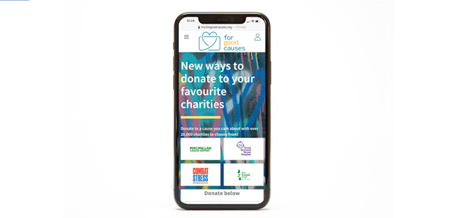 Mobile screen shows For Good Causes website