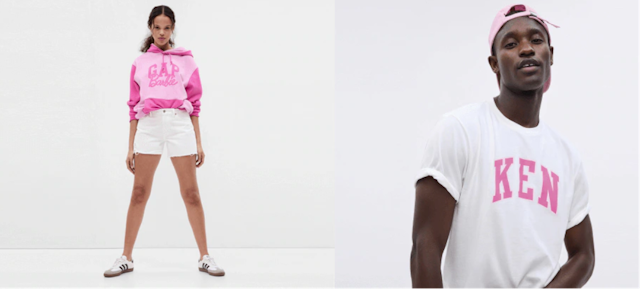 Male and female models wearing the Barbie x Gap collection
