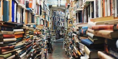 An overflowing book shop