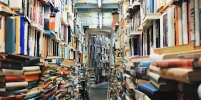 An overflowing book shop