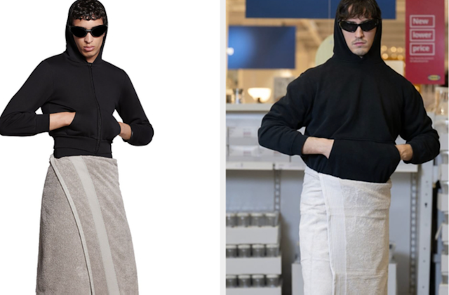 Model wearing an Ikea Towel next to a model wearing Balenciaga