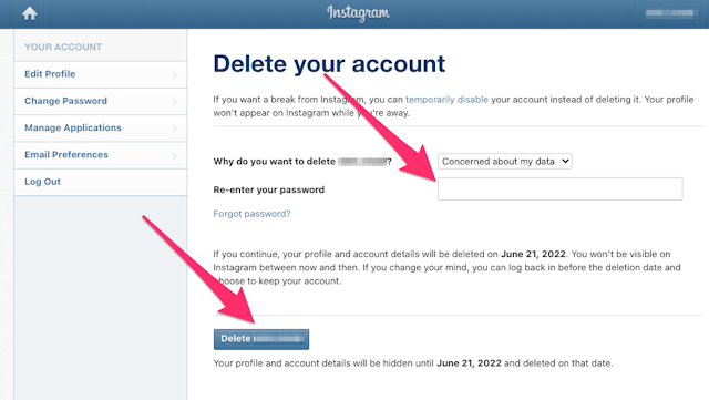 Instagram - delete account page step 2
