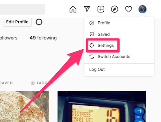 Instagram - log in setting page