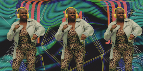 Still from the Pump up the Jam video featuring a viral dancing gran