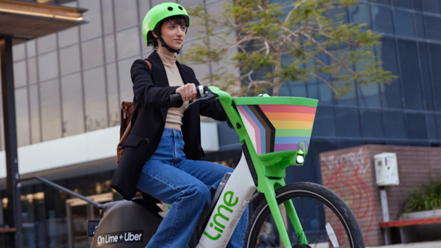 lime scooter with Pride basket