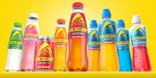 A row of Lucozade bottles