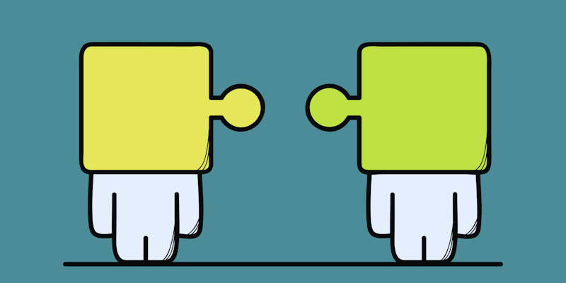 Illustration of figures with puzzle piece heads