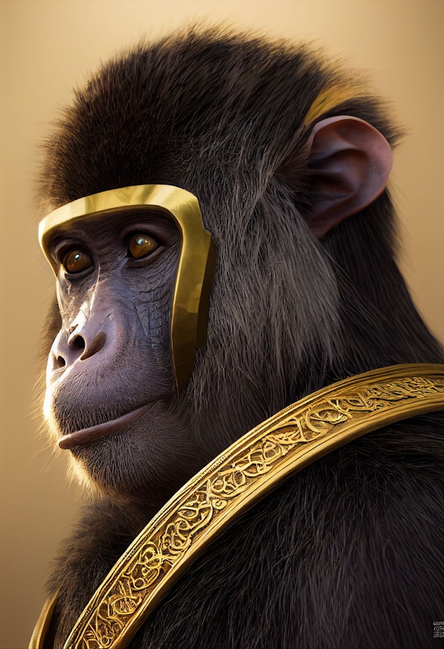 An AI-generated image of a regal monkey
