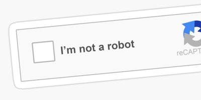 ReCaptcha pop-up with the words 'I am not a robot'