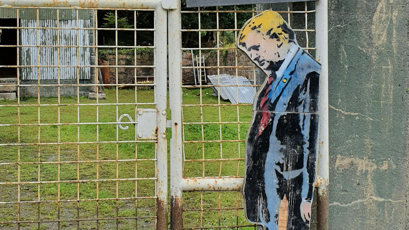 Artwork of Trump on a fence