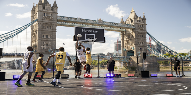 Hennessy and NBA sail through London on floating basketball court, Advertising