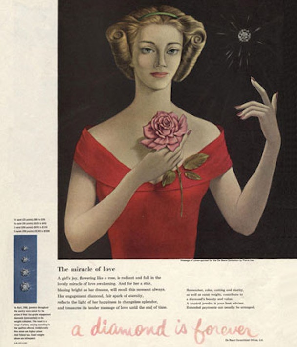1948: De Beers 'A Diamond Is Forever' Campaign Invents The Modern Day  Engagement Ring