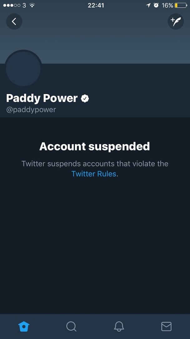 Paddy Power Twitter account suspension 