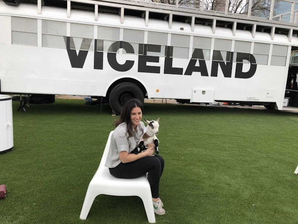 Viceland's Michele Beno & a goat at SXSW