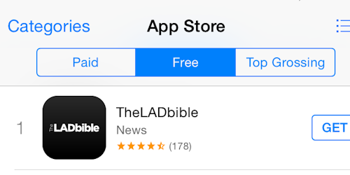 The Lad bible number 1 in app store