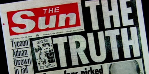 The Sun's front page four days after the Hillsborough tragedy