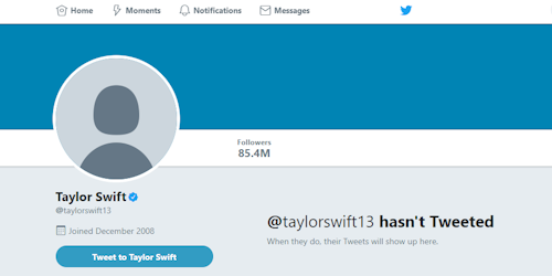 Taylor Swift's Twitter account has been wiped