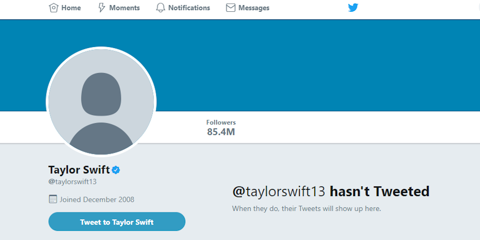 Taylor Swift's Twitter account has been wiped