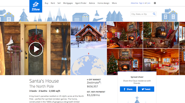Santa's home is now listed on Zillow.
