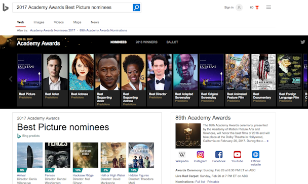 Bing Predicts says La La Land will win Best Picture at the 89th Academy Awards.