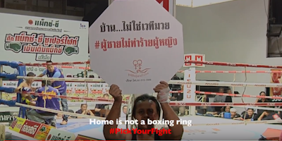 Thailand’s Men and Women Progressive Movement Foundation replaces glamorous ring girl with domestic abuse victim to raise awareness