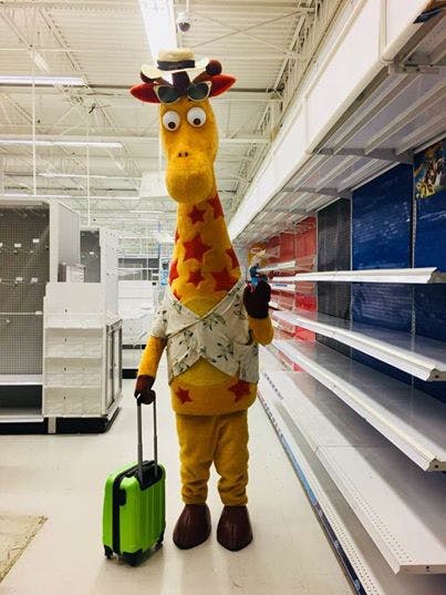 Geoffrey the cheap giraffe mascot