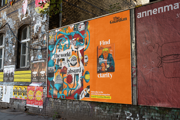 The Guardian's 'Find Clarity' billboard appearing in Berlin 