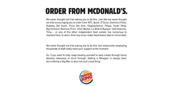 Out of character, Burger King asks its fans to 'order from McDonald's 