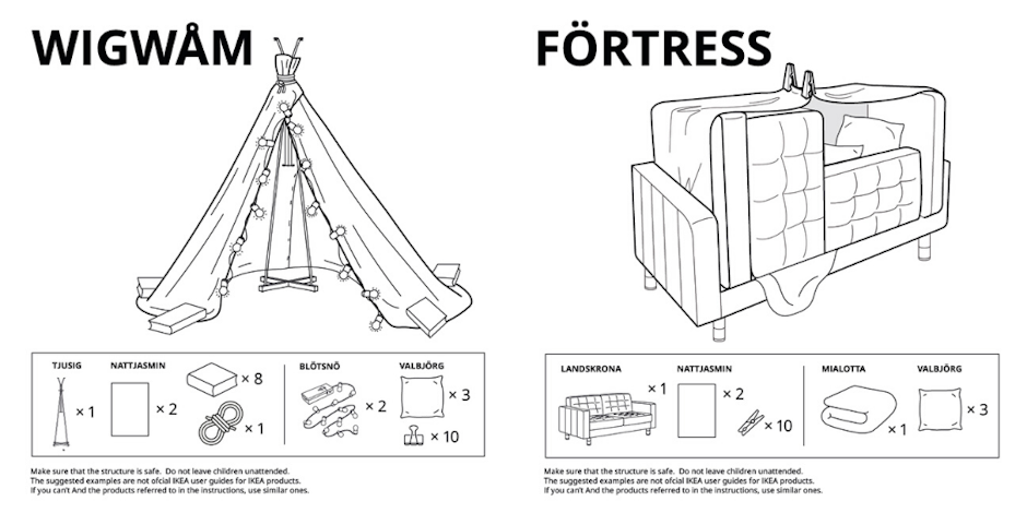Ikea releases instructional sheets on how to build forts using its products