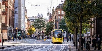 Manchester tram in the street