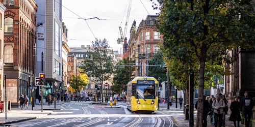Manchester tram in the street
