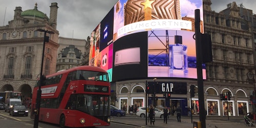 Digital billboards in Piccadilly Circus, in London