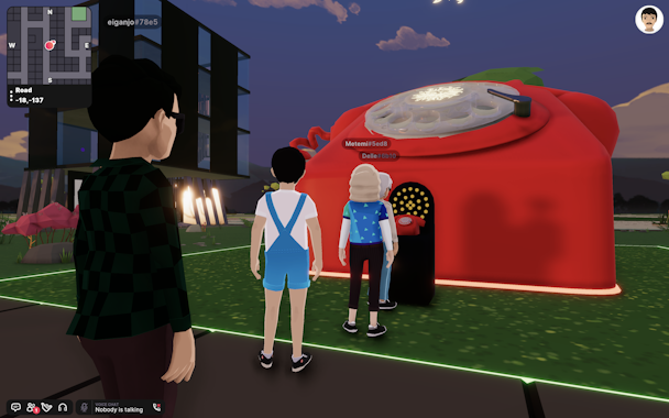 A screenshot from Decentraland, showing a large red telephone
