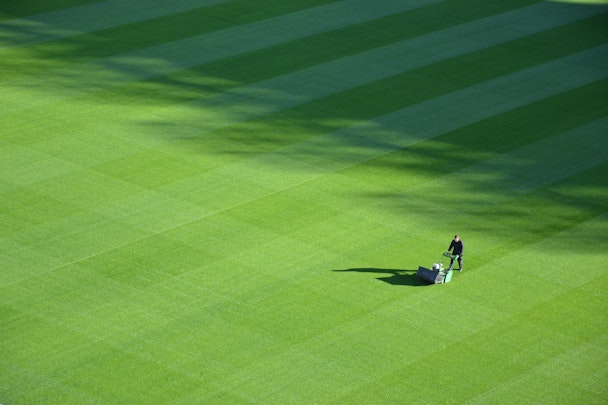 A pitch being mowed