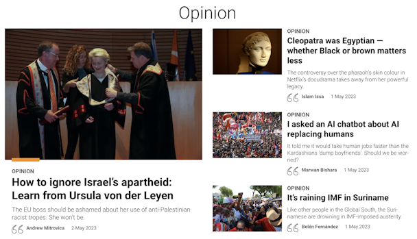 A screenshot of the winning Al Jazeera opinion section