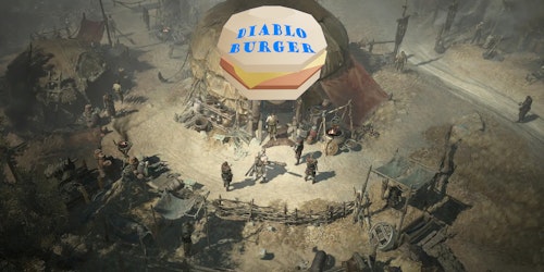 A mocked up burger restaurant in the game Diablo IV