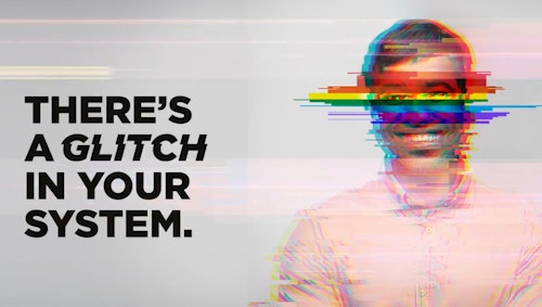 The key creative for FCB India's Fix The Glitch campaign, featuring a man with rainbow chromatic aberration obscuring his face with the tagline to his left