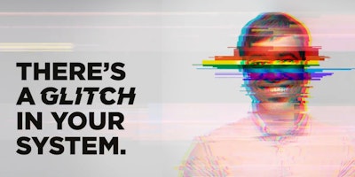 The key creative for FCB India's Fix The Glitch campaign, featuring a man with rainbow chromatic aberration obscuring his face with the tagline to his left