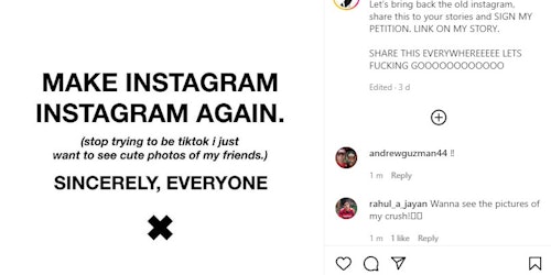 The original post that sparked the controversy about changes to Instagram's feed