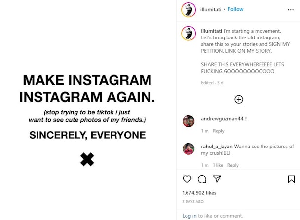 The original post that sparked the controversy about changes to Instagram's feed