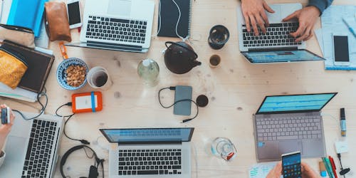 A selection of consumer tech on a coffee table