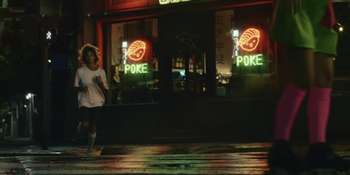 The ad features a woman running alone at night